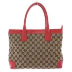 グッチ GUCCI トートバッグ ハンドバッグ GGキャンバス レザー インターロッキング ロゴ ベージュ 赤 レッド 002.1119
