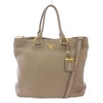 プラダ PRADA 2WAY トートバッグ ハンドバッグ ショルダーバッグ ヴィッテロダイノレザー ロゴ グレージュ /BB ■OH レディース