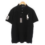未使用品 ポロ ラルフローレン ビッグポニーナンバリングポロシャツ 半袖 レギュラーカラー ハーフボタン 鹿の子 XL 黒 ブラック