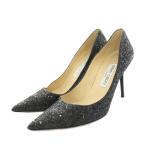 ジミーチュウ JIMMY CHOO パンプス ポインテッドトゥ ハイヒール ピンヒール グリッター レザー 37 黒 ブラック /YT レディース