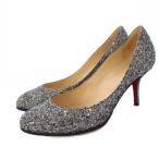 クリスチャンルブタン Christian louboutin グリッター パンプス ピンヒール 37.5 シルバー /KH レディース