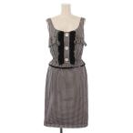 ショッピングMIUMIU ミュウミュウ miumiu ワンピース ノースリーブ ひざ丈 フリル チェック柄 38 白 黒 MF3771 /BM レディース