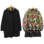 モンクレール EUFRASIA GIUBBOTTO ナイロンコート アウター ロング丈 リバーシブル ジップアップ フード ワンカラー 花柄 2 黒