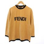 フェンディ FENDI ヴィンテージ ベロアTシャツ カットソー 長袖 ロゴ 46 ベージュ /KH レディース