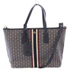 トリーバーチ TORY BURCH GEMINI LINK ジェミニリンクト2WAY トートバッグ ハンドバッグ ショルダーバッグ PVC 総柄 ロゴチャーム 紺