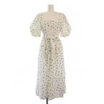 ショッピングケイトスペード ケイトスペード KATE SPADE フレアワンピース ミモレ ロング 半袖 パフスリーブ スクエアネック 花柄 0 白 ホワイト 青 ブルー