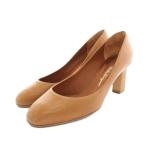 サルヴァトーレフェラガモ キウージ CHIUSI パンプス アーモンドトゥ チャンキーヒール レザー 7D 茶 ブラウン 84723 レディース