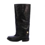 シャネル CHANEL 2016年製 カメリア ロングブーツ カーフレザー 38C 黒 G32098 /KH レディース