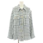 ショッピングzara ザラ ZARA パールボタン襟付きツイードジャケット アウター 千鳥格子柄 M 水色 ライトブルー 白 ホワイト 7958/102/080 /YT レディース