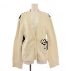 ショッピング白 ホワイト オフホワイト OFF WHITE ニットカーディガン 長袖 Vネック 切替 バイカラー ロゴ 40 白 ホワイト 黒 ブラック /BB レディース