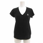 ポロ ラルフローレン POLO RALPH LAUREN 美品 Tシャツ Vネック ロゴ刺繍 無地  半袖 XS 黒 ブラック Vネック /YJ レディース