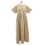 チャンピオン CHAMPION Tシャツワンピース ロング F 半袖 クルーネック フレア ギャザー ロゴ刺繍 ベージュ /GV レディース
