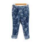 ita задний Italiya Sabrina pants 7 минут длина общий рисунок цветочный принт гонки выше лента стразы оборудование орнамент 9 голубой серый /SY21 женский 