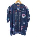 イアンベ Eanbe 純情ロスタイム / NAVY アロハシャツ 半袖 総柄 M 青 /TK メンズ