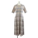 ショッピングファーファ ファーファー furfur 24SS ボーダーニットポロワンピース ミモレ ロング 半袖 F ピンクベージュ 水色 ライトブルー RWNO241107 /AN17