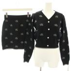  Michel ma Caro n монограмма вязаный выставить верх и низ кардиган короткий длинный рукав biju- кнопка узкая юбка Mini F чёрный 