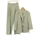 未使用品 ミラオーウェン 3ピースオーバーサイズダブルブレストジャケット セットアップ テーラード アウター 背抜き 0 水色