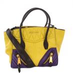 ミュウミュウ miumiu バイカー ハンドバッグ ショルダーバッグ 2WAY レザー 黄色 紫 /KH ■OH レディース