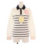 ショッピングサマンサタバサ 未使用品 サマンサタバサ Samantha Thavasa UNDER25 ゴルフウェア ポロシャツ 長袖 レギュラーカラー 鹿の子 ロゴ ボーダー柄 S 白 紺