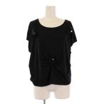 シャネル CHANEL コサージュ カットソー 半袖 フレンチスリーブ クルーネック ストレッチ 装飾 シルク 40 黒 ブラック /BB レディース