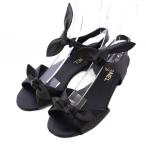 シャネル CHANEL ストラップサンダル アンクル ラウンドトゥ ローヒール レザー リボン ワンカラー ココマーク ロゴ 38 黒 ブラック