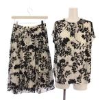 マッキントッシュ ロンドン セットアップ 上下 ブラウス 半袖 フレアスカート ひざ丈 総柄 38 36 ブラック ホワイト レディース