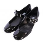 プラダ PRADA メリージェーン ストラップパンプス ラウンドトゥ チャンキーヒール パテントレザー ワンカラー 36.5 黒 ブラック /BB