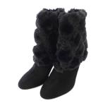 ショッピングアンテプリマ アンテプリマ ANTEPRIMA ショート ブーツ スエード ファー 22.5cm 黒 /TK レディース