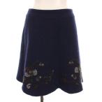 ミュウミュウ miumiu フレアスカート ミニ ウール 花柄 刺繍 紺 /YM レディース