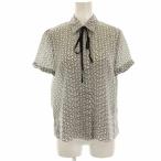 ショッピングアリス アリスオリビア alice + olivia シャツ ブラウス 絹 シルク 半袖 総柄 プリント リボン 白 ホワイト 黒 ブラック 65183-1-72004