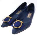 サルヴァトーレフェラガモ Salvatore Ferragamo パンプス チャンキーヒール ヴァラリボン レザー 9 D 青 /BM レディース
