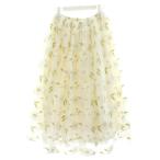 ショッピング白 ホワイト 未使用品 セブンテンバイミホカワヒト オーガンジー刺繍スカート フレアスカート ミモレ ロング 花柄 S 白 ホワイト 緑 グリーン 6A306