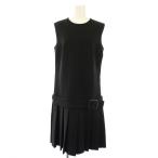 プラダ PRADA 2011年製 ワンピース ノースリーブ ひざ丈 ベルト プリーツ 40 黒 P332MG /TK レディース