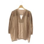 ショッピングエヴァ エヴァムエヴァ evam eva ギャザーブラウス シャツ プルオーバー Vネック ベージュ E221T076 /CX ■OS レディース