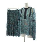 ヴィヴィアンタム セットアップ シャツ ブラウス 長袖 フレアスカート ミモレ ロング 総柄 レース シアー シースルー 38 青