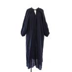 スローブ イエナ SLOBE IENA  23SS ボリュームスリーブリネンワンピース シャツ ミモレ ロング 七分袖 スキッパー ワンカラー 無地 紺