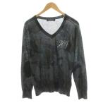 ショッピングハイドロゲン ハイドロゲン HYDROGEN ニット カットソー 長袖 Vネック カモフラ 迷彩柄 薄手 ロゴ シルク カシミヤ混 グレー /AN48 メンズ