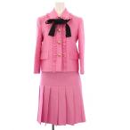 グッチ GUCCI スーツ ステンカラージャケット プリーツスカート ひざ丈 GGパールボタン リボン 36 38 ピンク 417366 410033 /KH