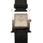 エルメス HERMES Hウォッチ 腕時計 クオーツ アナログ 2針 ステンレススチール レザーバンド シルバーカラー 黒 HH1.210 ■OH レディース