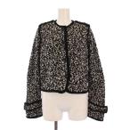 デプレ DES PRES トゥモローランド ダルメシアンニット カーディガン 長袖 クルーネック ショート丈 ウール バイカラー F 黒 ブラック