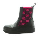 ショッピングＧＧ グッチ GUCCI 23SS GGジャージー ショートブーツ サイドゴア GGロゴ柄 35 22.0cm 黒 ショッキングピンク 718718 /MI レディース