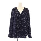 アイシービー iCB Touch Dot PT 長袖ブラウス シャツ プルオーバー Vネック 総柄 バイカラー S 紺 ネイビー 水色 ライトブルー