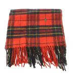 ショッピングラルフ ラルフローレン RALPH LAUREN ストール フリンジ チェック柄 ロゴ 刺繍 ウール 赤 レッド 黒 ブラック /BB レディース