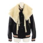 コーチ COACH スタジャン ジャケット ブルゾン ファー レザー ウール 2 黒 23136 /KH レディース