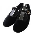 ショッピングzara ザラ ZARA ビジューバックル付き メリージェーンフラットシューズ パンプス ベロア 36 黒 /TK レディース