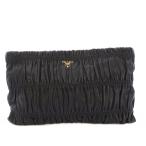 ショッピングプラダ プラダ PRADA クラッチバッグ パーティバッグ セカンドバッグ ギャザー ナッパレザー 黒 /KH ■OH レディース