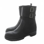 プラダ PRADA ショートブーツ サイドジップ レザー 切替 ナイロン ベルト 37 黒 ブラック 3T6109 /KU レディース