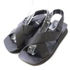 プラダ PRADA ストラップサンダル スクエアトゥ 厚底 レザー ワンカラー 36.5 黒 ブラック /BB レディース