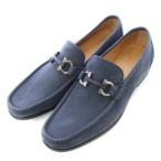 サルヴァトーレフェラガモ Salvatore Ferragamo ガンチーニ ローファー スクエアトゥ ローヒール ワンカラー レザー 8 紺 ネイビー /BB