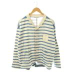 快晴堂 ボーダー コットンジャケット リネン混 オフホワイト ブルー /ES ■OS レディース
